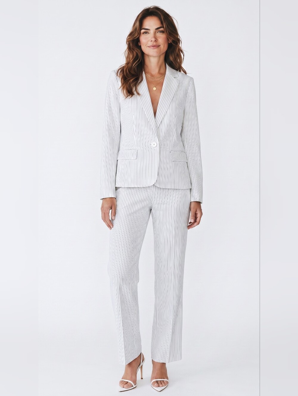 Kasper White Pinstripe Blazer & Pants Suit